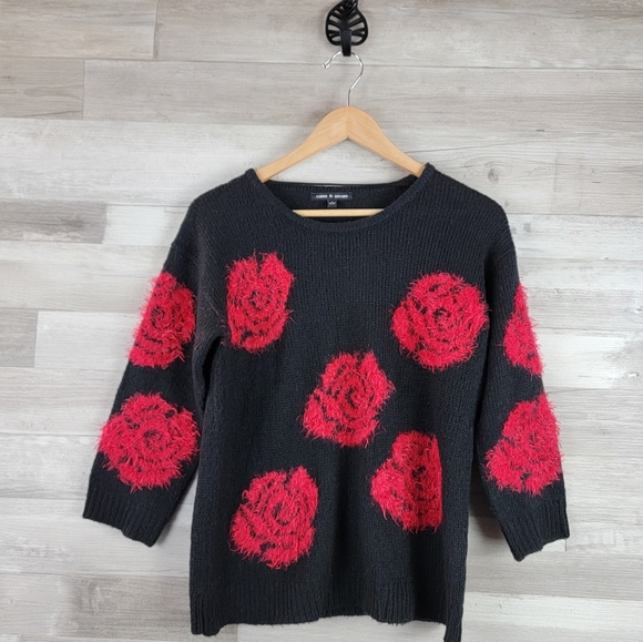 Cable & Guage Raised Rose Ribbed Knit Sweater Womens Size Small - Picture 4 of 16